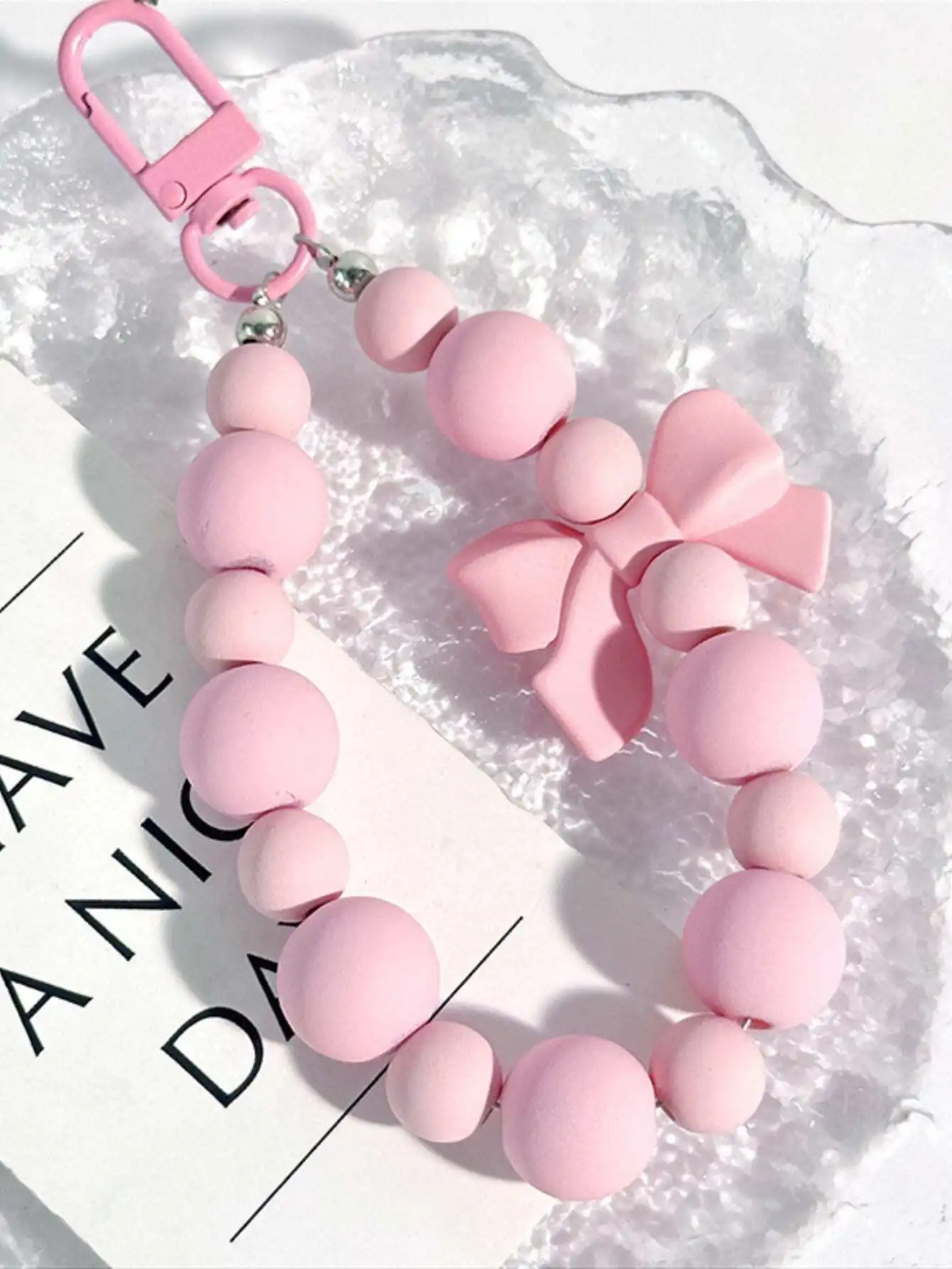1pc Pink Pearl Bow Keychain Mo - Phone Accessories For Teens ulasan dan harga
